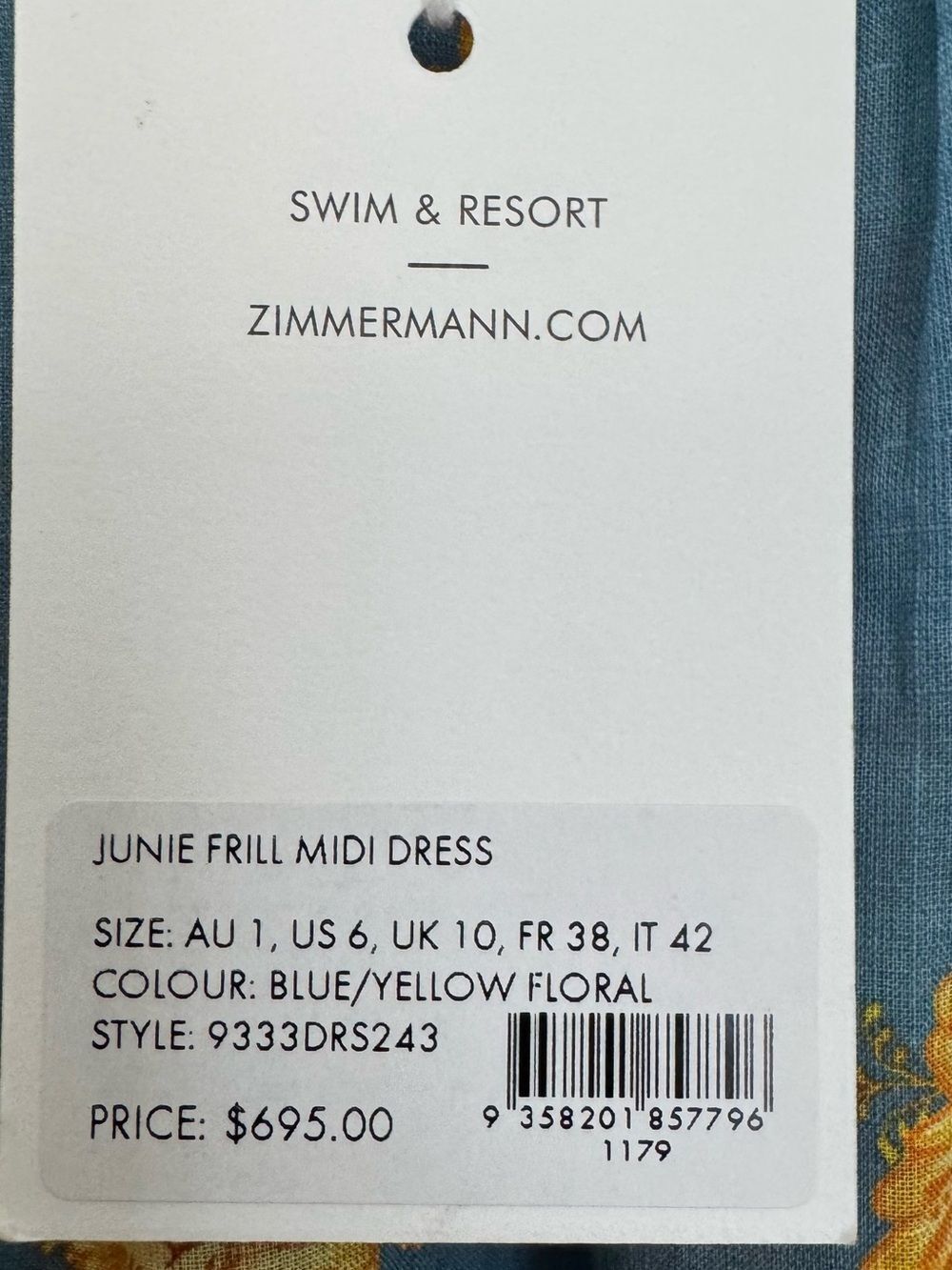 NWT Zimmermann JUNIE FRILL MIDI DRESS in Blue Yellow floral - Picture 10 of 14